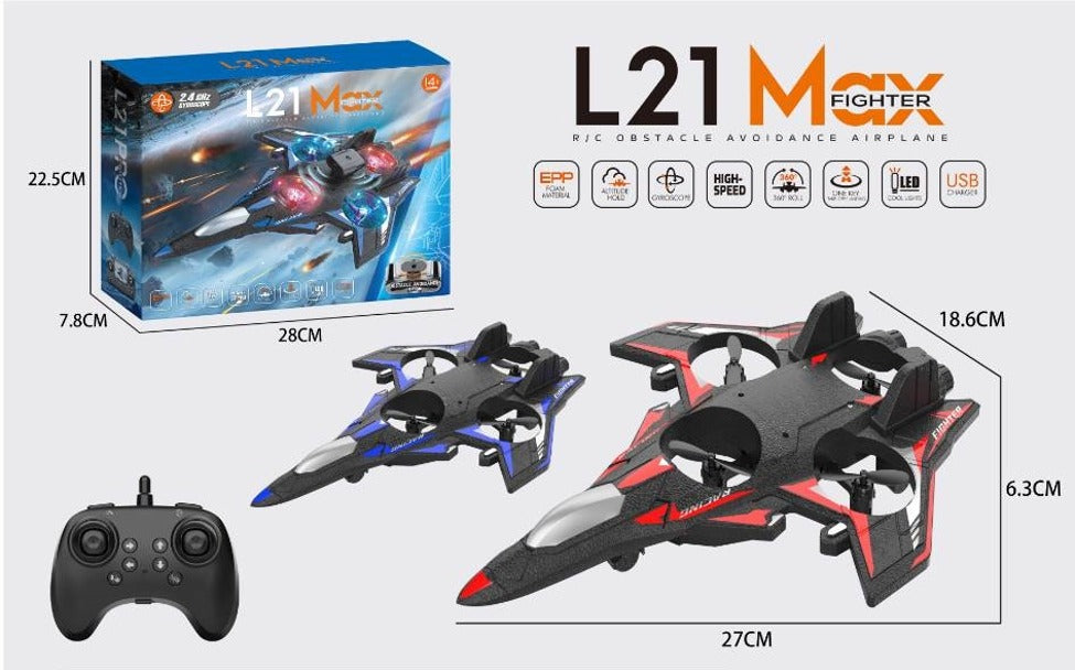 درون L21 Max Fighter مع ريموت التحكم وصورة العبوة