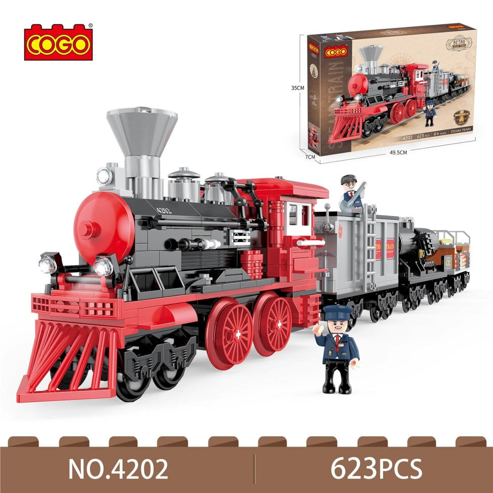 قطار بخاري أحمر من مكعبات التركيب COGO 4202 مكون من 623 قطعة