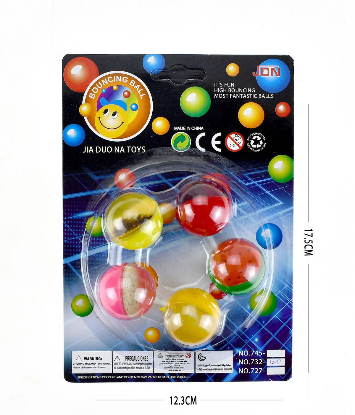 JDN Bouncing Balls Assorted Designs, 5 on a Card